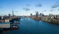 Aerial view over Tower Bridge and the city of London - LONDON, UK - DECEMBER 20, 2022 Royalty Free Stock Photo