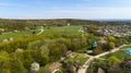 Aerial view over traditional Ukrainian village in spring, Pirogovo, KIev Royalty Free Stock Photo