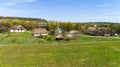 Aerial view over traditional Ukrainian village in spring, Pirogovo, KIev Royalty Free Stock Photo