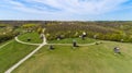 Aerial view over traditional Ukrainian village in spring, Pirogovo, KIev Royalty Free Stock Photo