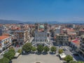 Aerial view over Tripoli city, Arcadia and the Metropolitan Church of St. Basil in Greece, Europe