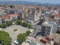 Aerial view over Tripoli city, Arcadia and the Metropolitan Church of St. Basil in Greece, Europe