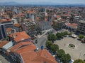 Aerial view over Tripoli city, Arcadia and the Metropolitan Church of St. Basil in Greece, Europe