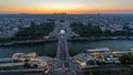 Aerial view over Trocadero day to night timelapse with the Palais de Chaillot seen from the Eiffel Tower in Paris Royalty Free Stock Photo