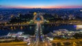 Aerial view over Trocadero day to night timelapse with the Palais de Chaillot seen from the Eiffel Tower in Paris Royalty Free Stock Photo