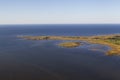 Aerial view over an unregulated natural complex of bending river