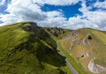 Aerial view over Winnats Pass in the Peak District Royalty Free Stock Photo