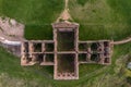 aerial view on overlooking restoration of the historic castle or palace