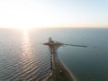 Aerial view of the Paard van Marken at sunrise traditional historic landmark monument light house on the shore of the Royalty Free Stock Photo