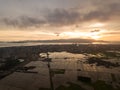 Aerial view paddy field during flooded season