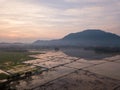 Aerial view paddy field in water season.