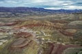 Aerial view of the painted hills of John Day fossil beds national monument in Mitchell, Oregon Royalty Free Stock Photo