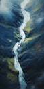 Aerial View Painting: Majestic River Flowing Through Mountains