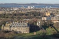 Aerial view of Palace of Holyroodhouse and Holyrood Park seen from the top of Salisbury Crags. Amazing Edinburgh Cityscape Royalty Free Stock Photo