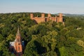 Aerial view of palace in Kamieniec Zabkowicki town