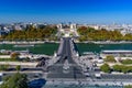 Aerial view of Palais de Chaillot, Seine river, and the skyline of Paris city from Eiffel Tower, Paris, France Royalty Free Stock Photo