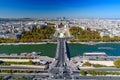 Aerial view of Palais de Chaillot, Seine river, and the skyline of Paris city from Eiffel Tower, Paris, France Royalty Free Stock Photo