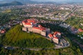 Aerial view of Palanok Castle, located on a hill in Mukacheve, Ukraine Royalty Free Stock Photo