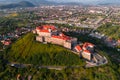 Aerial view of Palanok Castle, located on a hill in Mukacheve, Ukraine Royalty Free Stock Photo