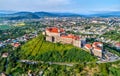 Aerial view of the Palanok Castle in Mukachevo, Ukraine