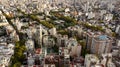 Aerial view of the Palermo district in Buenos Aires during the sunset with the view on buildings, parks, autumn trees, apartments Royalty Free Stock Photo