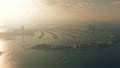 Aerial view of the Palm Jumeirah island silhouette. Dubai, UAE