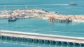 Aerial view of Palm Jumeirah Island timelapse.