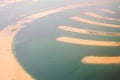 Aerial view of the Palm Jumeirah from the plane in Dubai. The world`s largest man-made island. Royalty Free Stock Photo