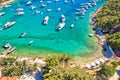 Aerial view of Palmizana, sailing cove and turquoise beach on Pakleni Otoci islands Royalty Free Stock Photo