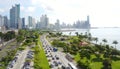Aerial view of Panama City, Panama showing Balboa Avenue