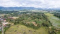 Aerial view of panorama of beautiful countryside of Bukittinggi. wonderful springtime landscape in mountains. grassy field and