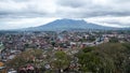 Aerial view of panorama of beautiful countryside of Bukittinggi. wonderful springtime landscape in mountains. grassy field and