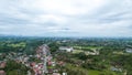 Aerial view of panorama of beautiful countryside of Bukittinggi. wonderful springtime landscape in mountains. grassy field and