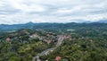 Aerial view of panorama of beautiful countryside of Bukittinggi. wonderful springtime landscape in mountains. grassy field and