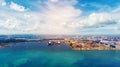 Aerial view panorama from drone. Ship in import/export business Royalty Free Stock Photo