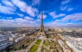 Aerial view panorama of Eiffel tower in Paris with blue sky and clouds Royalty Free Stock Photo