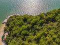 Aerial view panorama of floating fishing village and rock island, Halong Bay, Vietnam, Southeast Asia. UNESCO World Royalty Free Stock Photo