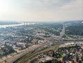 Aerial view Panorama of Kiev city above the National Botanical Garden