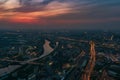 Aerial view panorama of night city Moscow, Russia. Urban cityscape after sunset with illuminated streets and building Royalty Free Stock Photo