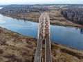 Aerial view panorama of railway bridge over river and high-speed road highway. the picture from the drone Royalty Free Stock Photo