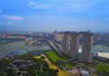 Aerial view panorama of Singapore skyscrapers with city skyline during cloudy summer day Royalty Free Stock Photo