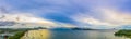 Aerial view panorama sunrise above Rawai gulf