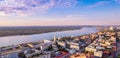 Aerial view panorama sunset city Perm Russia, drone photo