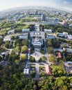 Panoramic view of the exhibition center and the city of Kiev on a spring day,Ukraine. Photo from the drone