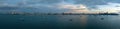 Aerial view panoramic at twilight of Pattaya bay, chonburi Thailand