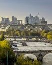 Aerial view of Paris. The banks of the Seine with its bridges, the Grand Palais and the La Defense district Royalty Free Stock Photo