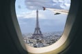 Aerial view Paris cityscape through airplane window while approaching to airport Royalty Free Stock Photo