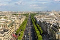 Aerial view of Paris cityscape with Avenue des Champs-Elysees. P Royalty Free Stock Photo