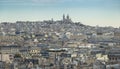 Aerial view of Paris cityscape with Basilica of the Sacred Heart of Paris Basilique du Sacre Coeur on Montmartre hill Royalty Free Stock Photo