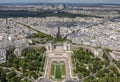 Aerial view of Paris cityscape featuring the Trocadero Gardens in the foreground